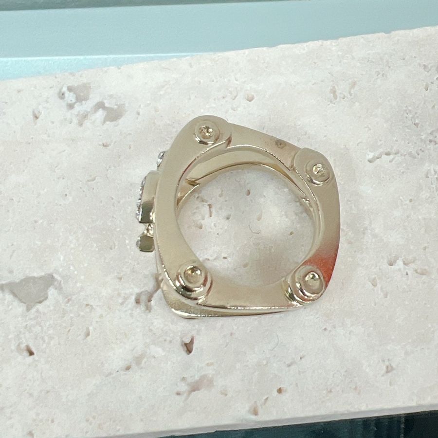 Chanel cc logo16s 水鑽淡金戒指-4