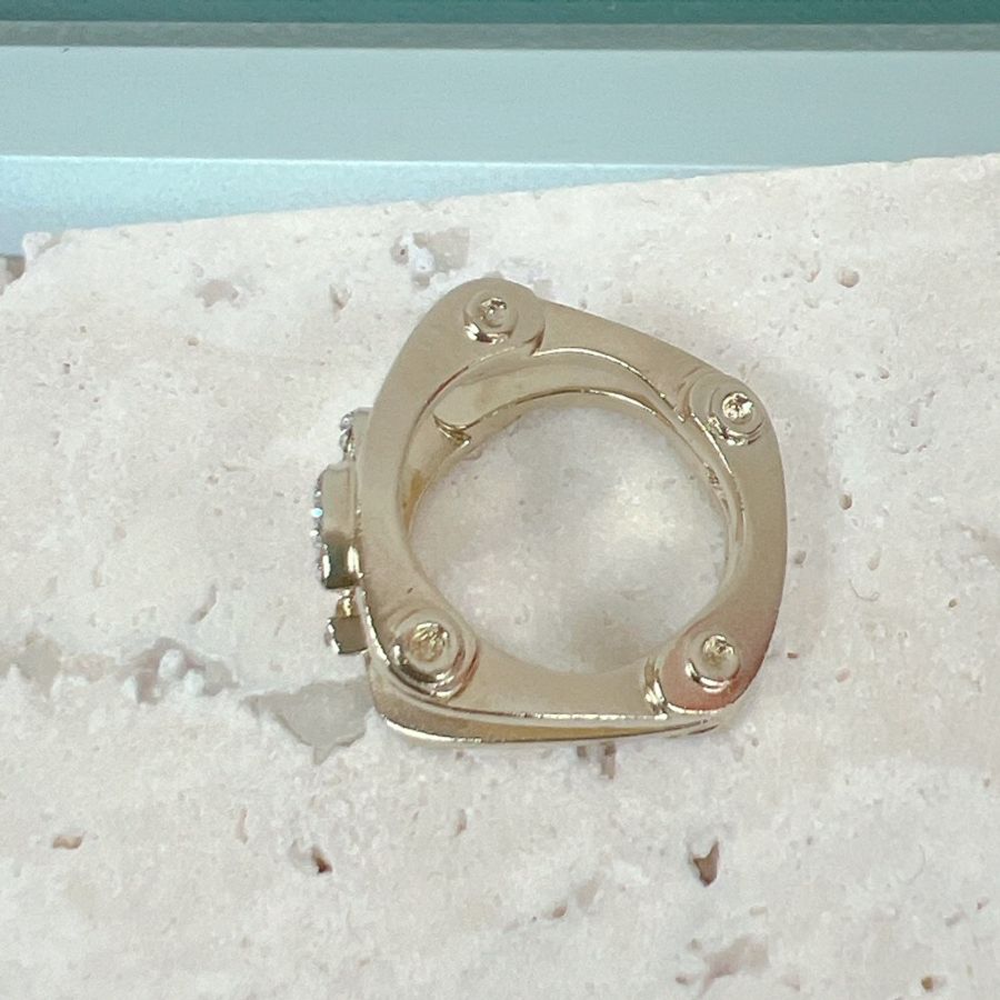 Chanel cc logo16s 水鑽淡金戒指-5
