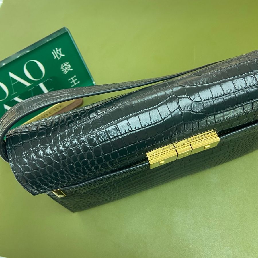 YSL Manhattan 曼哈頓 墨綠色鱷魚壓紋 中號 單肩斜孭包-6