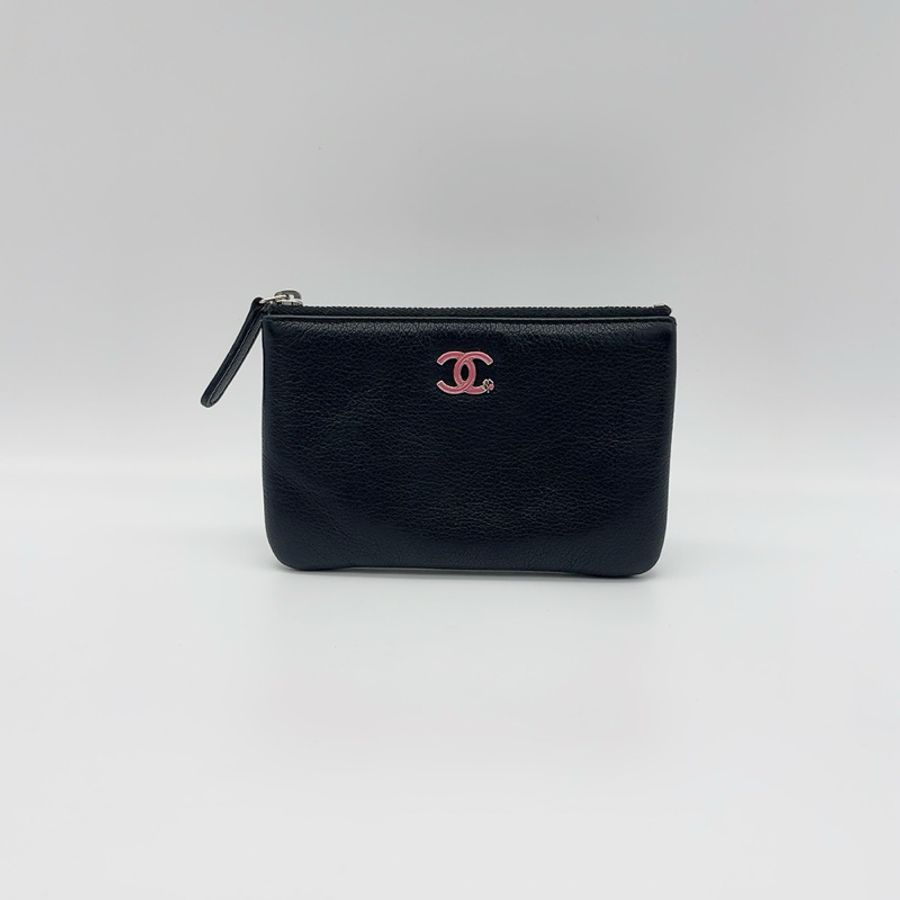 Chanel 幸運草拼粉logo一字零錢包-1