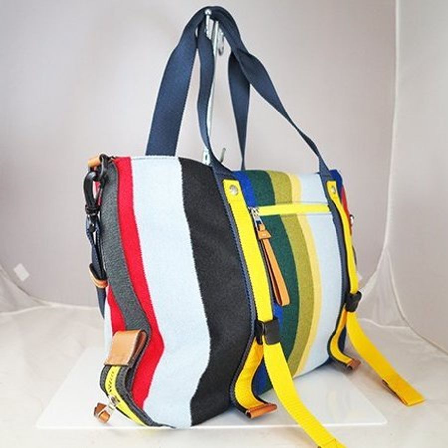 已售出 ● LOEWE 彩虹羊毛條紋托特二用包 335.60.U42日本製造-1