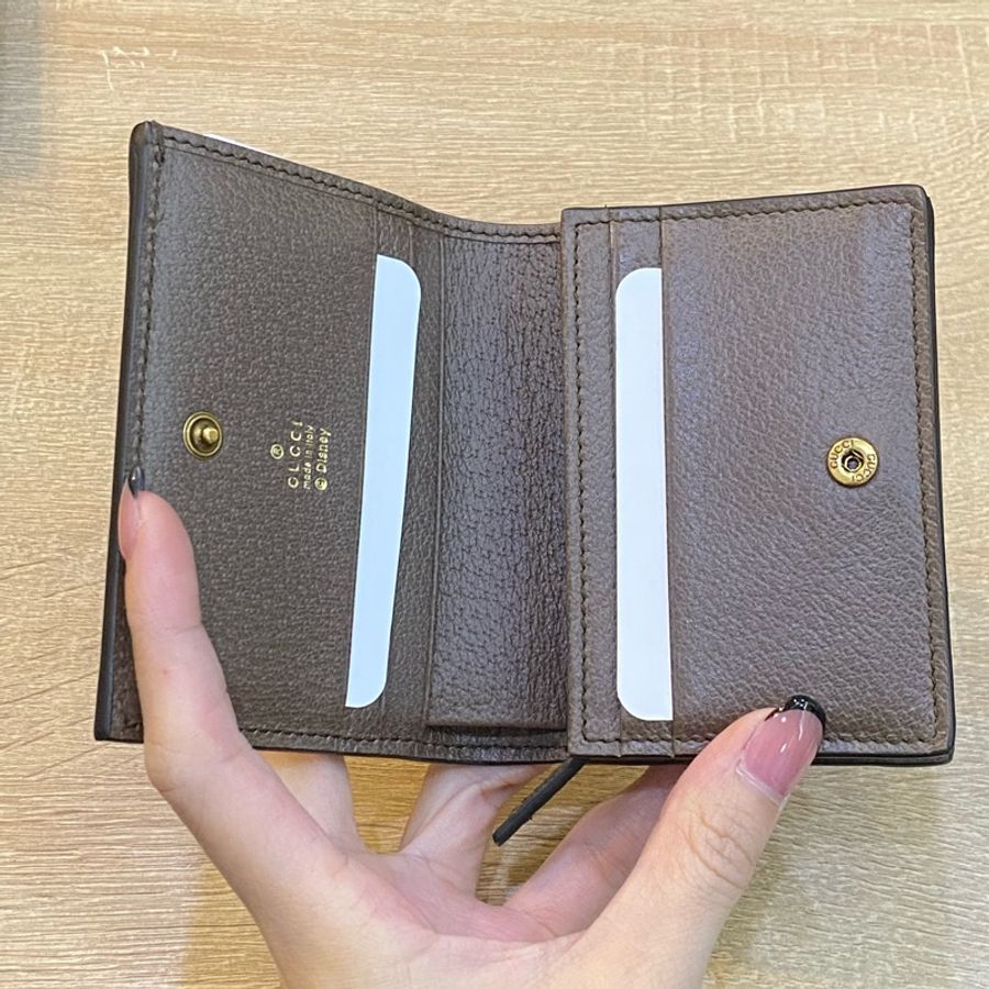 gucci PVC 拚咖牛皮迪士尼塗鴉唐老鴨5卡mini短夾-10