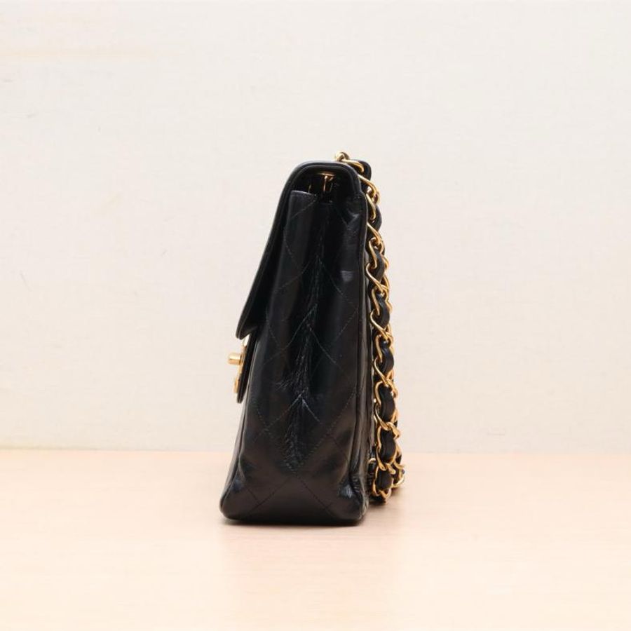 CHANEL(香奈兒) 中古 黑金羊貝嫂包30 黑色 4開 金扣-1
