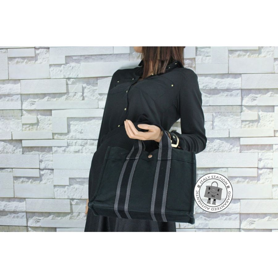 Hermes Herline Black Canvas Small Tote Bag Phw-11