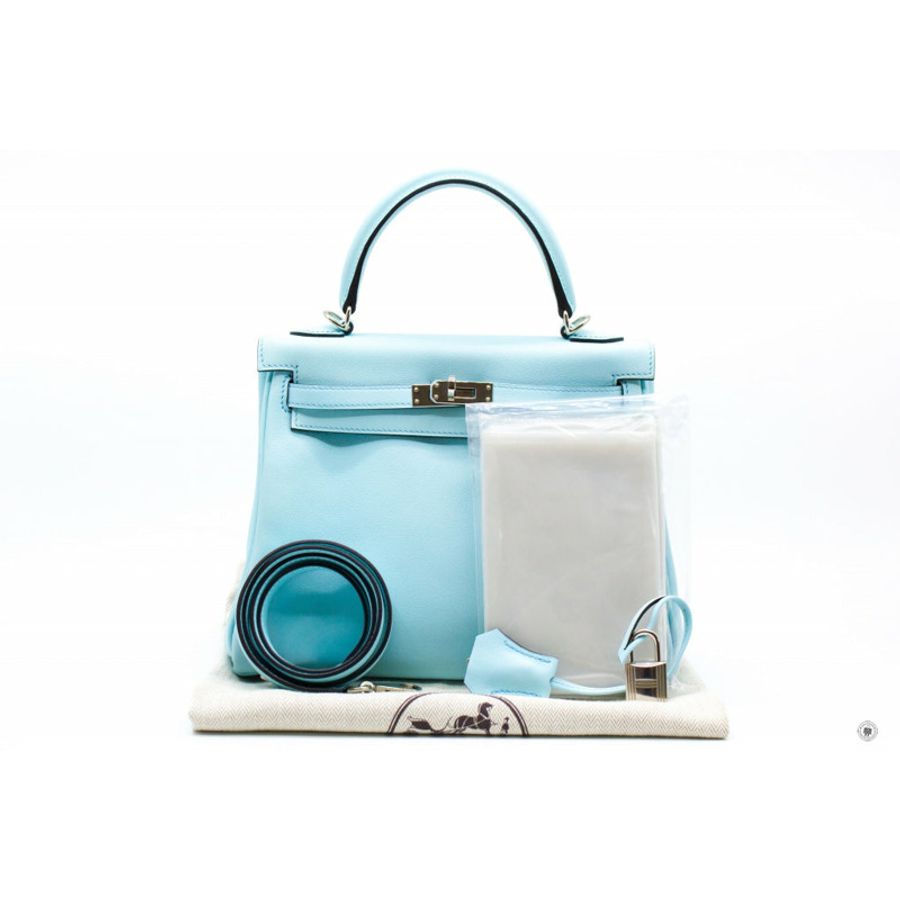 Hermes Kelly 25 Blue Zephyr / CKU2 Swift Shoulder Bags Phw-19