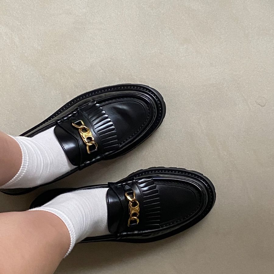 CELINE MARGARET TRIOMPHE拋光牛皮革飾鍊便鞋 39-0