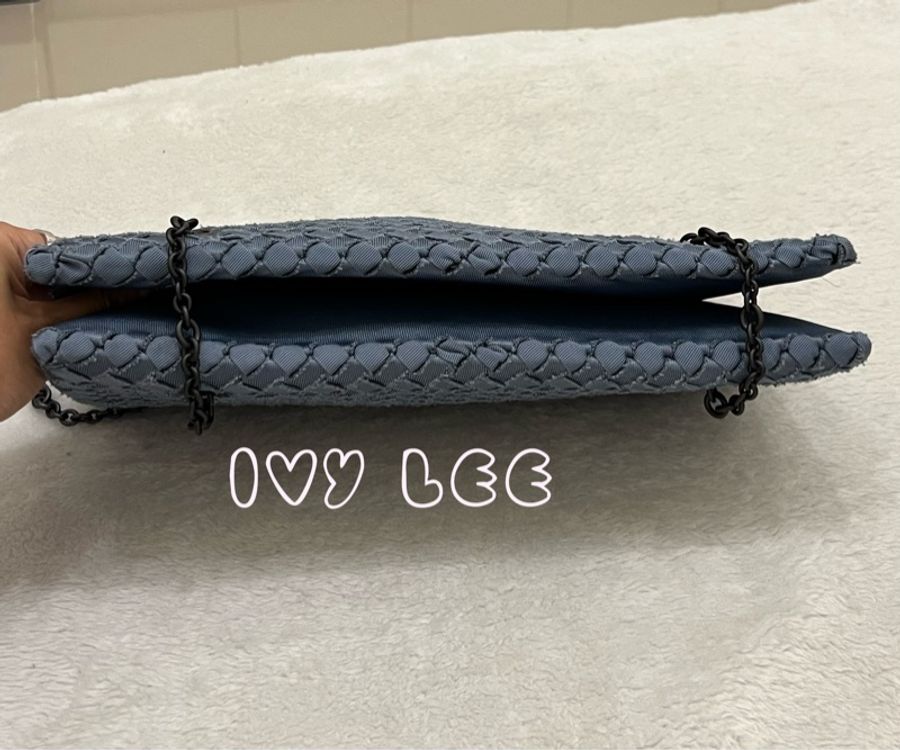BOTTEGA VENETA 藍灰 鏈條包 編織帆布 緞面 肩背包 斜背包 手提包 二手精品-2