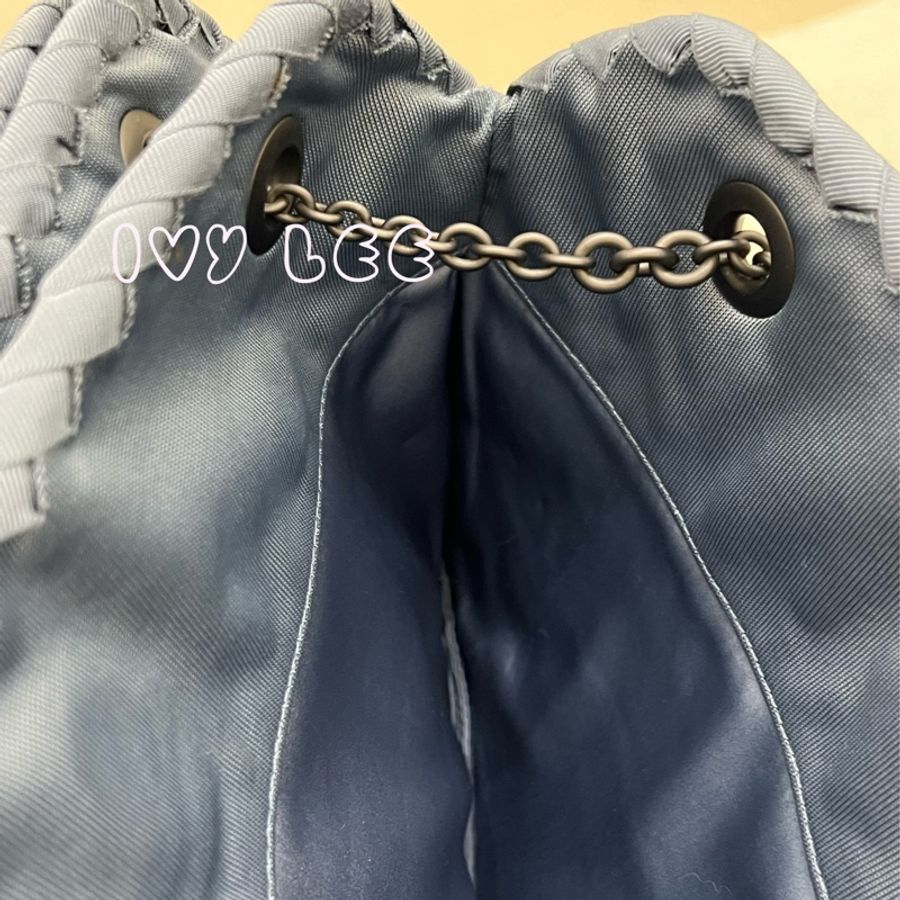 BOTTEGA VENETA 藍灰 鏈條包 編織帆布 緞面 肩背包 斜背包 手提包 二手精品-7