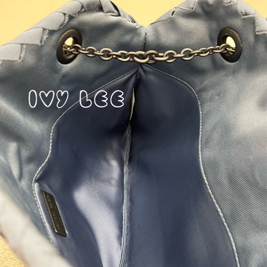 BOTTEGA VENETA 藍灰 鏈條包 編織帆布 緞面 肩背包 斜背包 手提包 二手精品-8