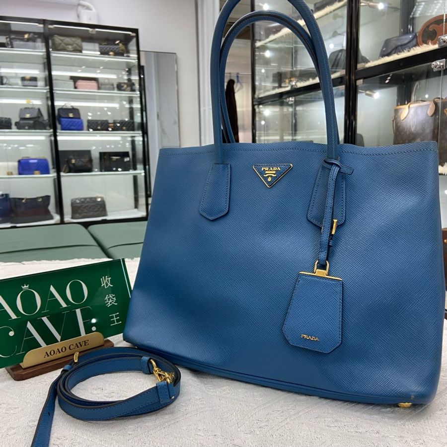 Prada Double bag 中號 藍色 風琴包單肩包 殺手包 手提包 斜挎包-0