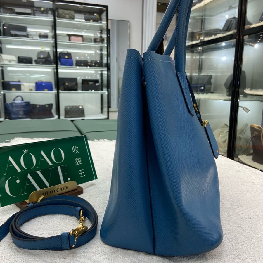 Prada Double bag 中號 藍色 風琴包單肩包 殺手包 手提包 斜挎包-3