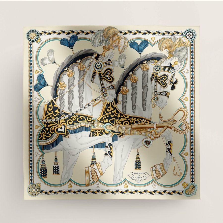 全新🍊Hermes Silk scarf 90 絲巾 方巾🧣Harnais de Coeur 甜蜜的鞍具-0