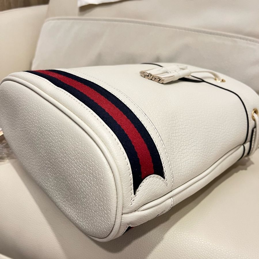 Gucci OPHIDIA系列皮革兩用白色水桶包 全新-3