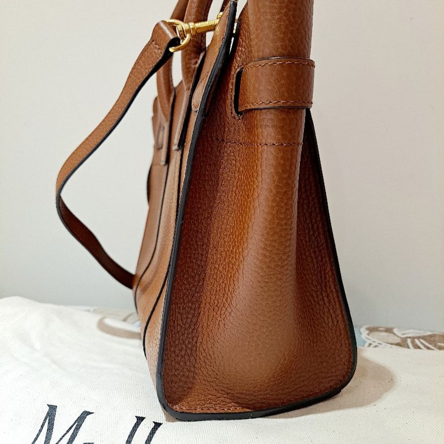 （全新未用）MULBERRY Bayswater 皮帶鎖釦粒面牛皮手提/斜背托特包(棕色)-3