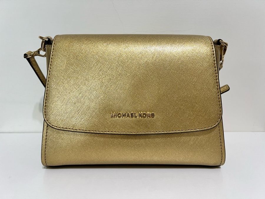 MICHAEL KORS 金色防刮牛皮鍊帶手提/斜背兩用包-1