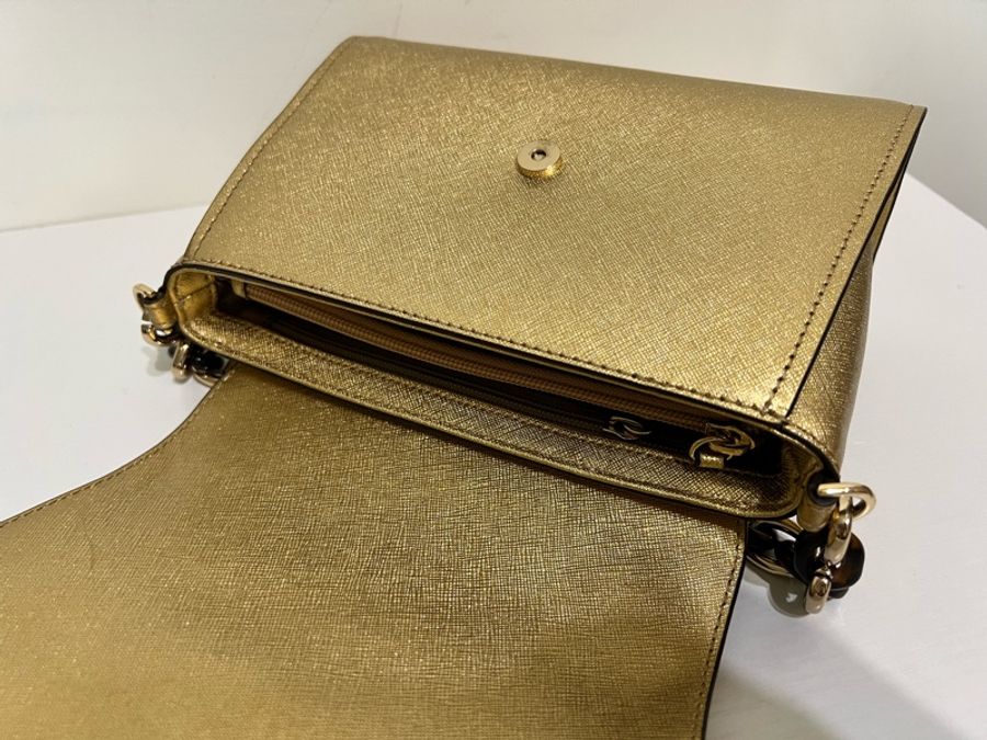MICHAEL KORS 金色防刮牛皮鍊帶手提/斜背兩用包-5