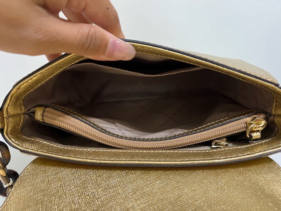 MICHAEL KORS 金色防刮牛皮鍊帶手提/斜背兩用包-6