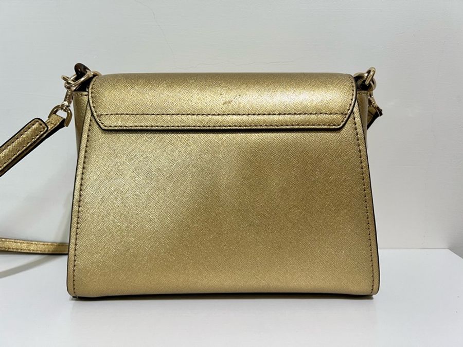 MICHAEL KORS 金色防刮牛皮鍊帶手提/斜背兩用包-8