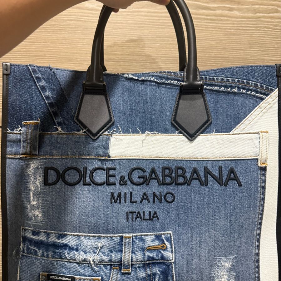 近全新～D&G 丹寧拼接手提包～-0