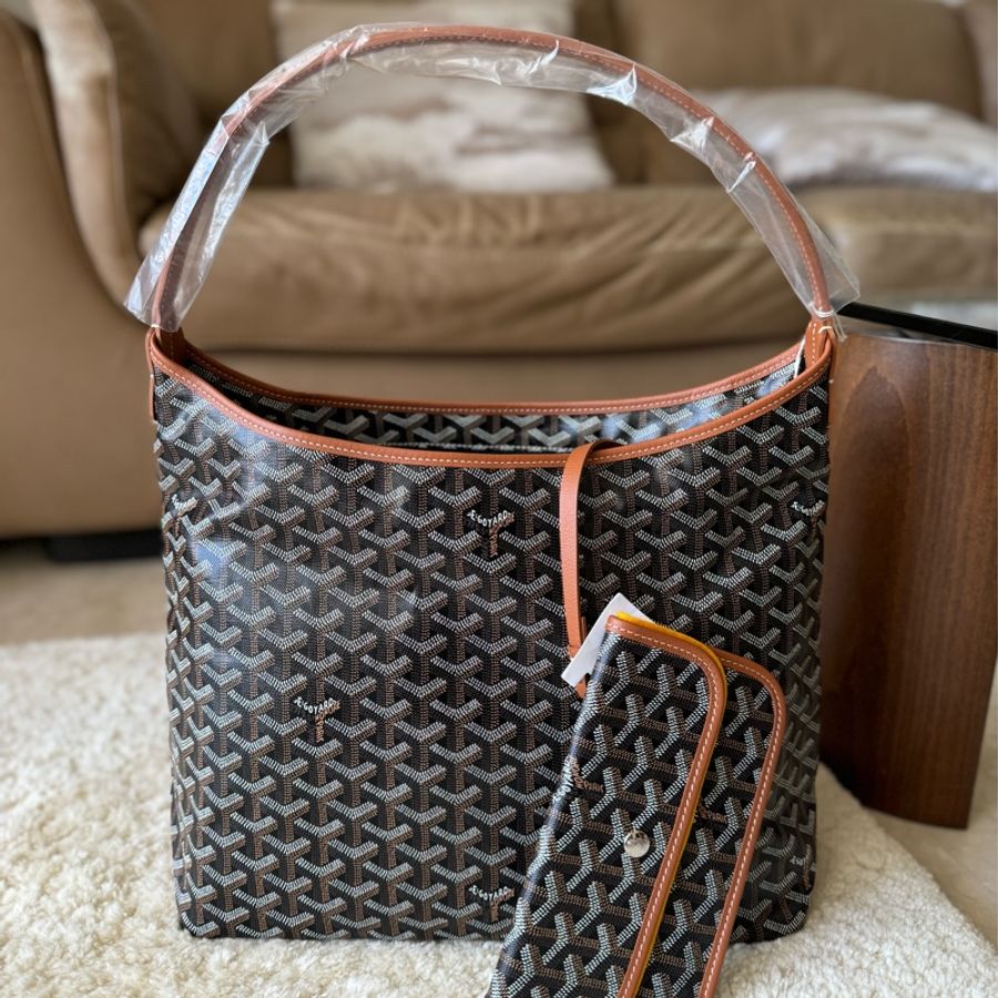 特惠93800全新goyard hobo bag 黑棕色-0