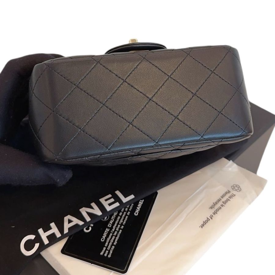 Chanel lambskin 17cm 羊皮方胖淡金扣-4