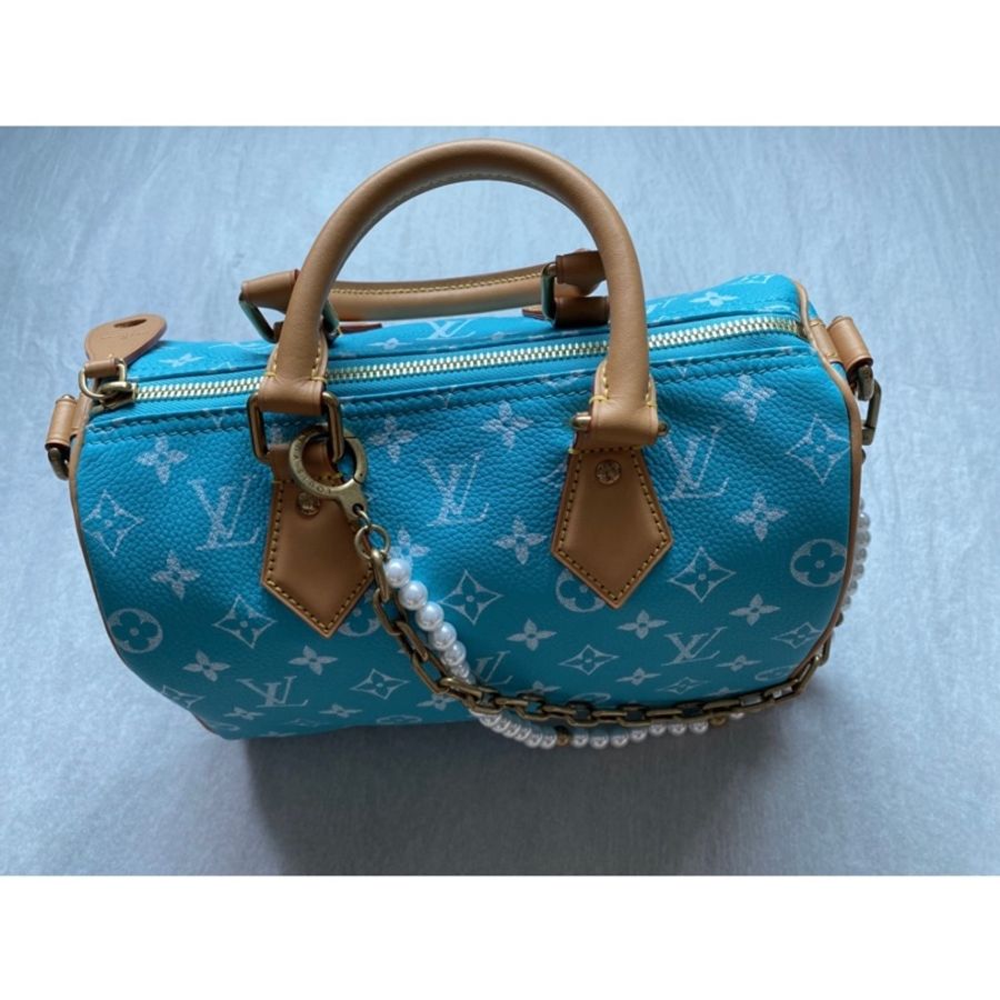 全新Louis Vuitton P9 牛皮Speedy 25 Turquoise + chain-3