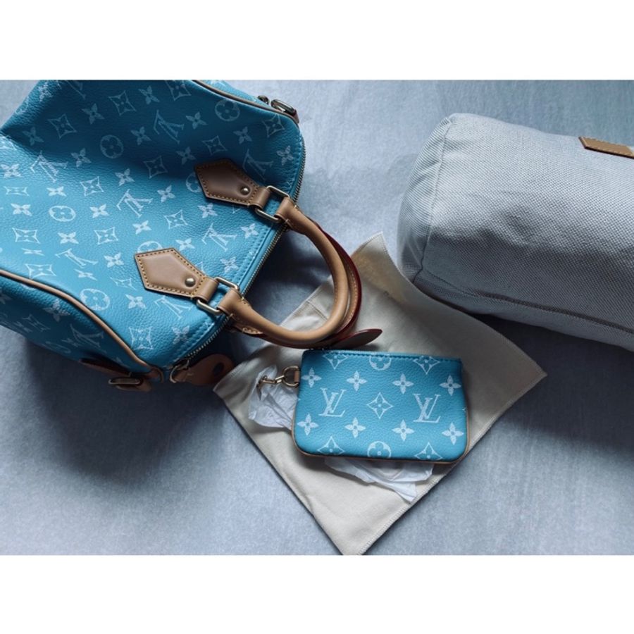 全新Louis Vuitton P9 牛皮Speedy 25 Turquoise + chain-4