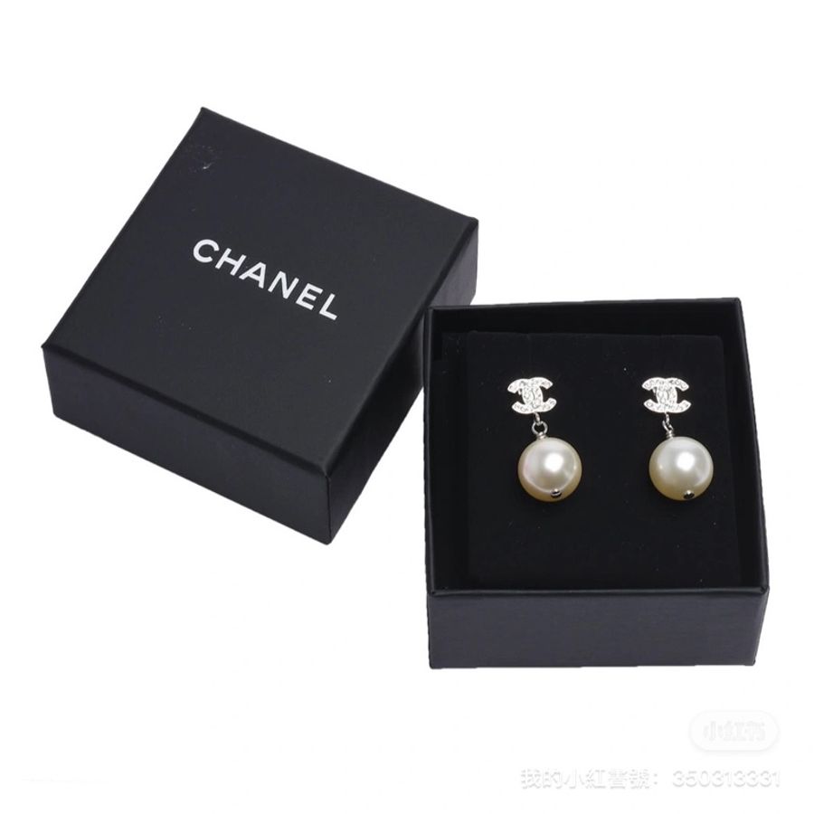 全新chanel經典雙c水鑽珍珠耳環-2