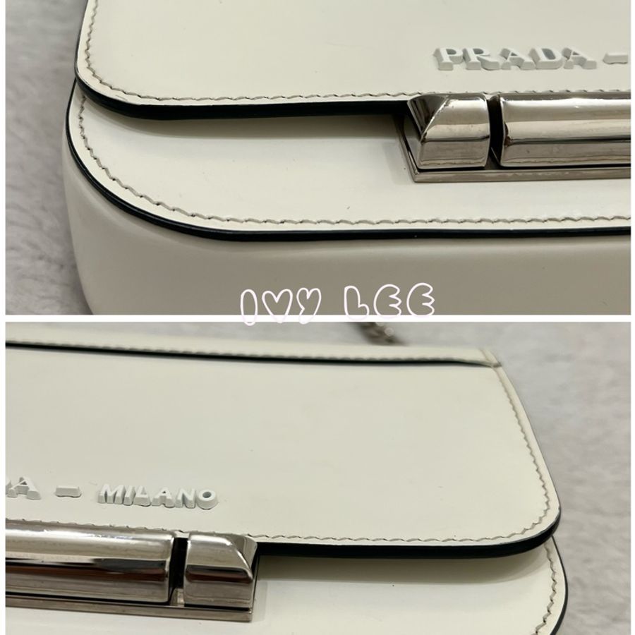 Prada Sybille 白 鏈條包 斜背包 肩背包 1BD170 二手精品-16