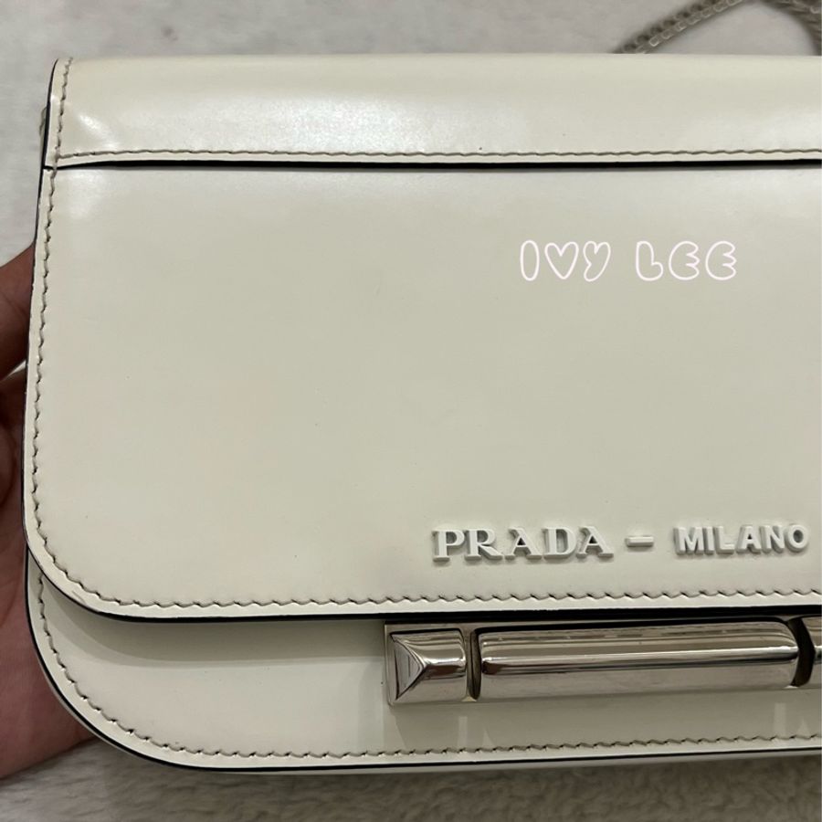Prada Sybille 白 鏈條包 斜背包 肩背包 1BD170 二手精品-30