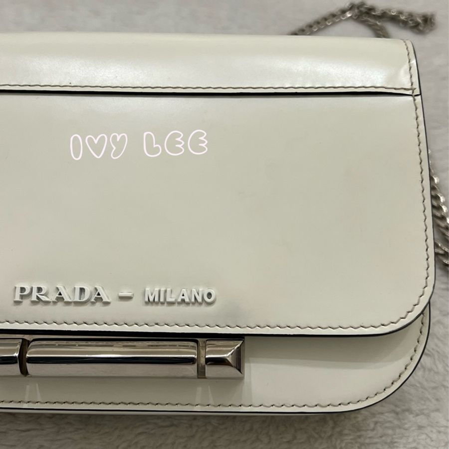 Prada Sybille 白 鏈條包 斜背包 肩背包 1BD170 二手精品-31