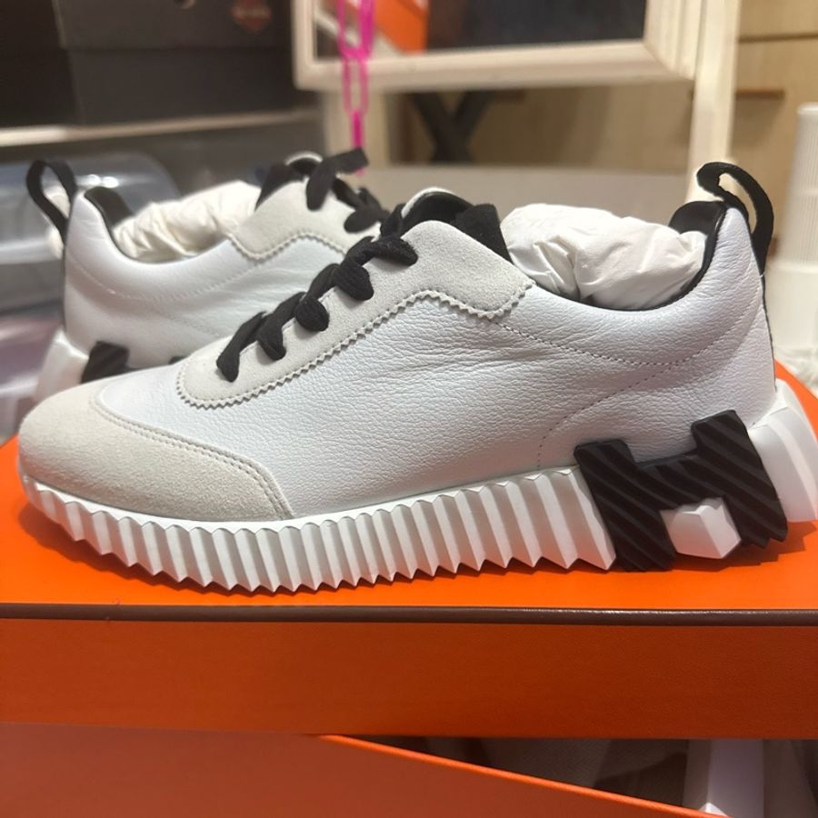 Hermes 愛馬仕 bouncing 黑白熊貓 運動鞋 白皮/麂皮 黑色H-0