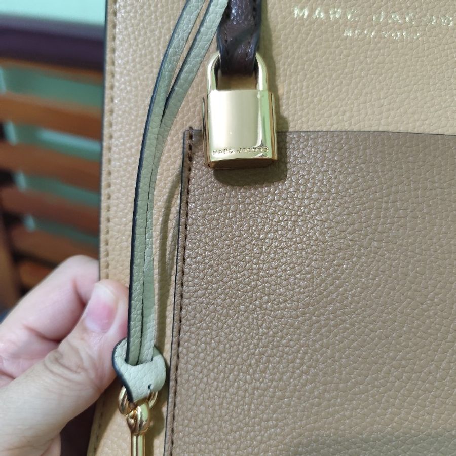 MJ Marc Jacobs 拼色鎖頭紙袋包 琴譜包 小 大地色拼色款 全新-11