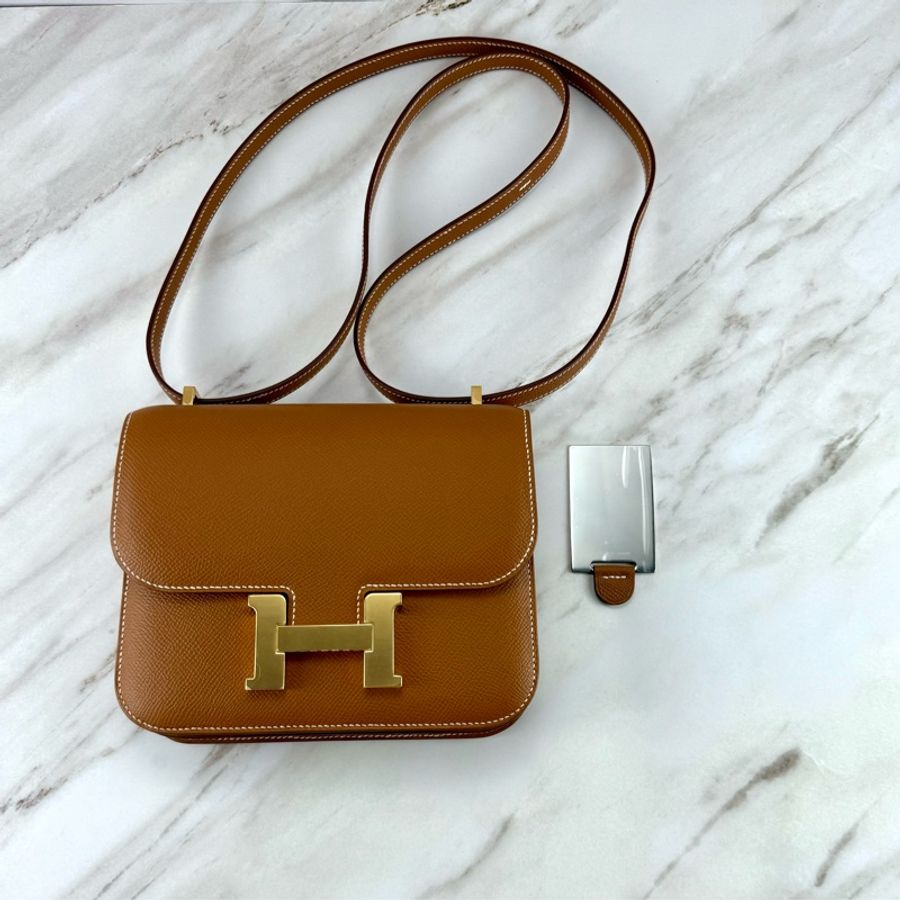 Hermès Mini Constance 康康37 gold  金棕金釦 新款 附小鏡子-5