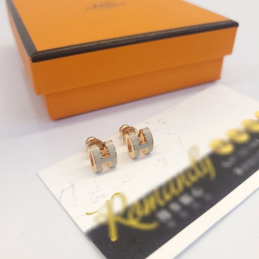 Hermès Mini POP H 耳環 (奶茶/玫瑰金)-1