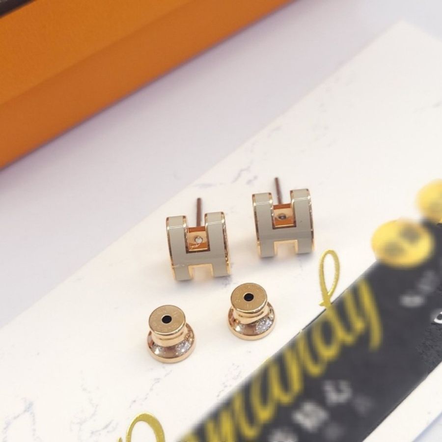 Hermès Mini POP H 耳環 (奶茶/玫瑰金)-3