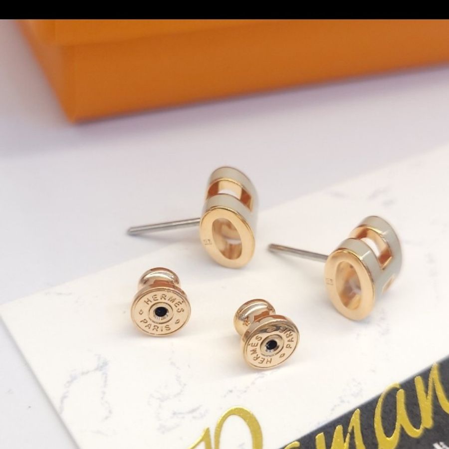 Hermès Mini POP H 耳環 (奶茶/玫瑰金)-4