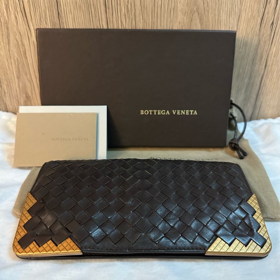 專櫃正品BOTTEGA VENETA BV經典編織小羊皮 咖啡色長夾-0