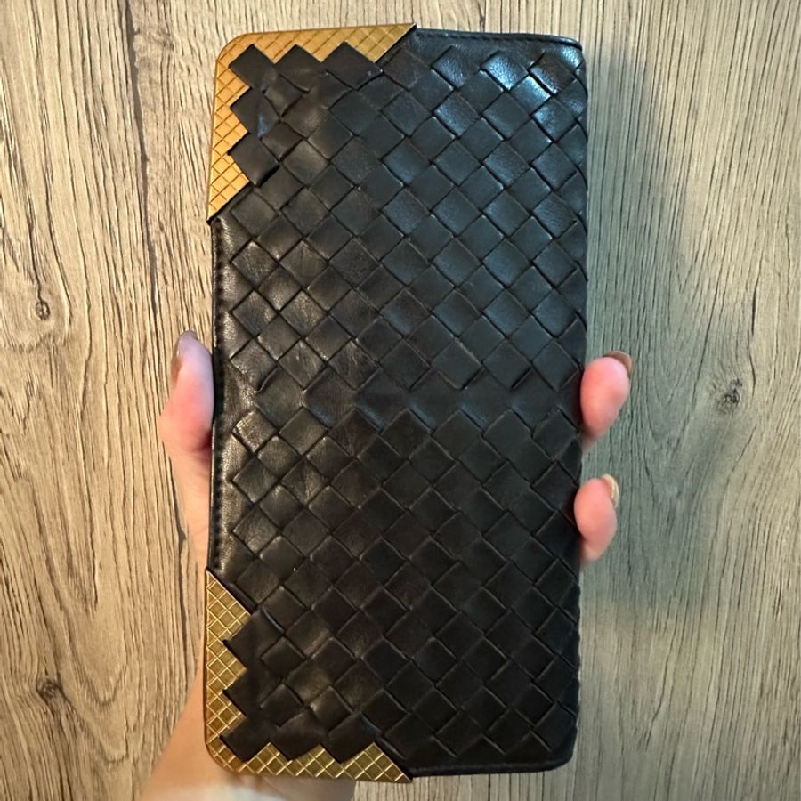 專櫃正品BOTTEGA VENETA BV經典編織小羊皮 咖啡色長夾-3