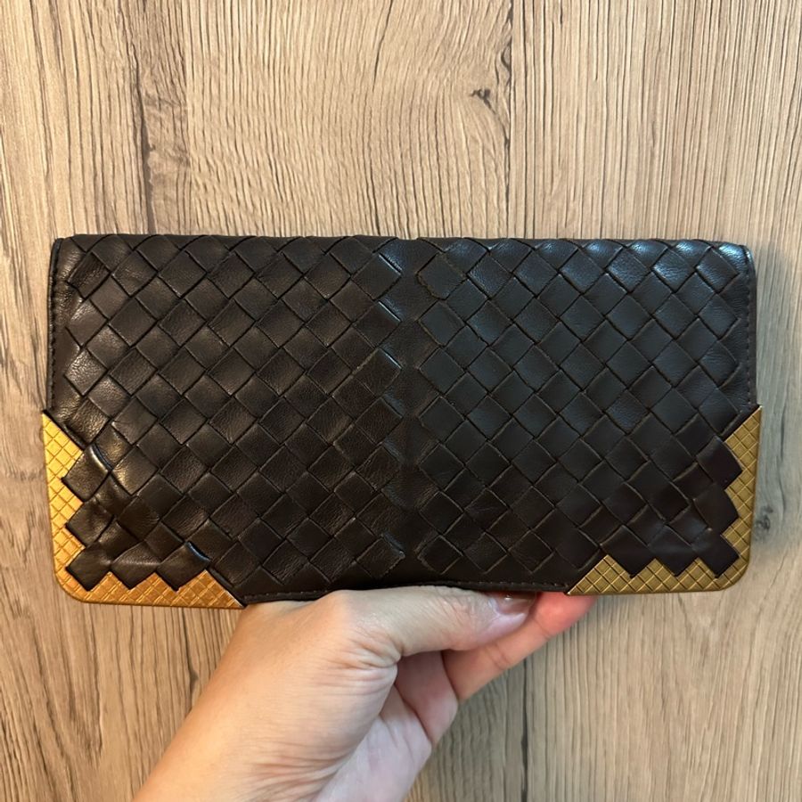 專櫃正品BOTTEGA VENETA BV經典編織小羊皮 咖啡色長夾-9