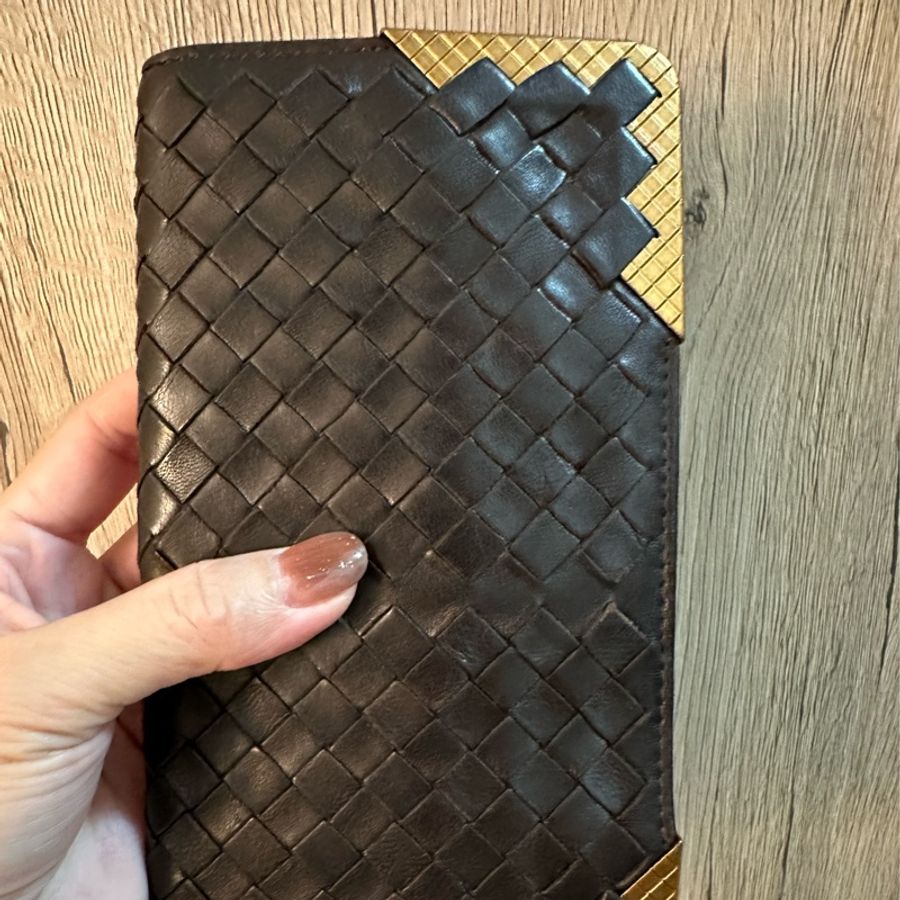 專櫃正品BOTTEGA VENETA BV經典編織小羊皮 咖啡色長夾-12