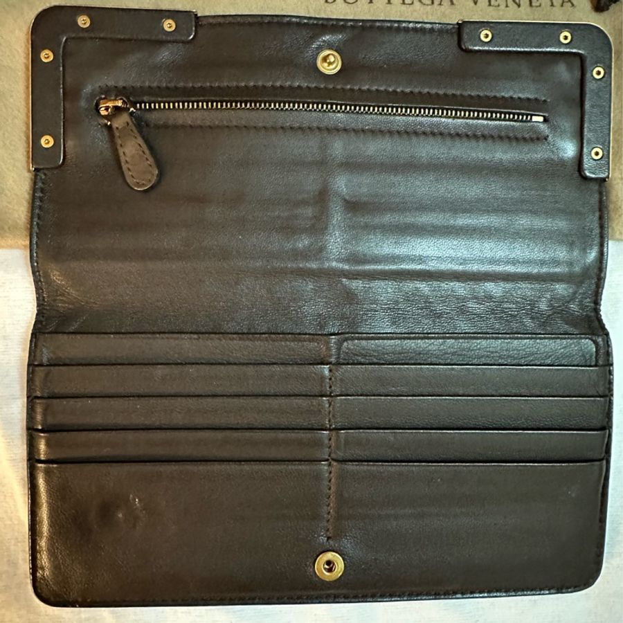 專櫃正品BOTTEGA VENETA BV經典編織小羊皮 咖啡色長夾-33