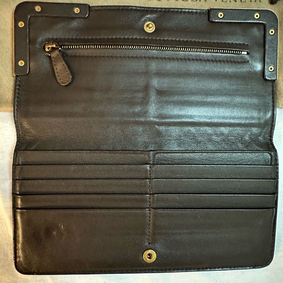專櫃正品BOTTEGA VENETA BV經典編織小羊皮 咖啡色長夾-74