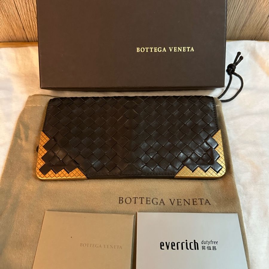 專櫃正品BOTTEGA VENETA BV經典編織小羊皮 咖啡色長夾-13