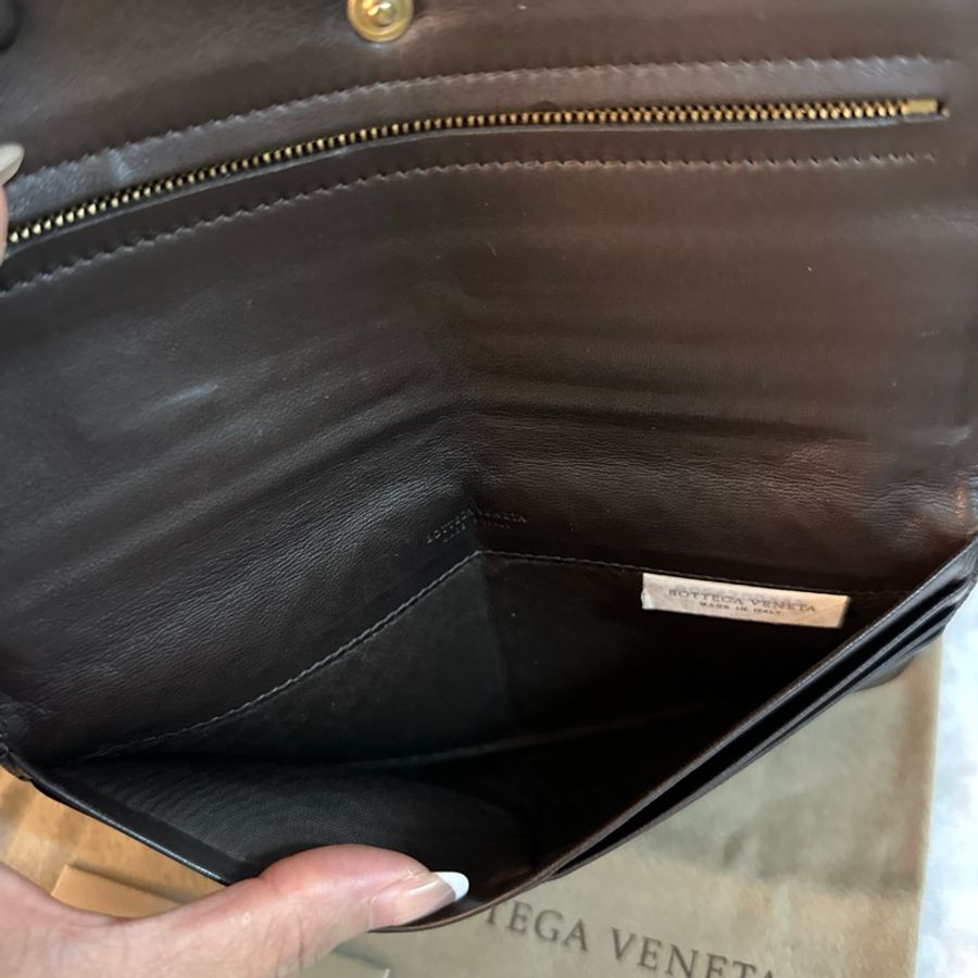 專櫃正品BOTTEGA VENETA BV經典編織小羊皮 咖啡色長夾-19