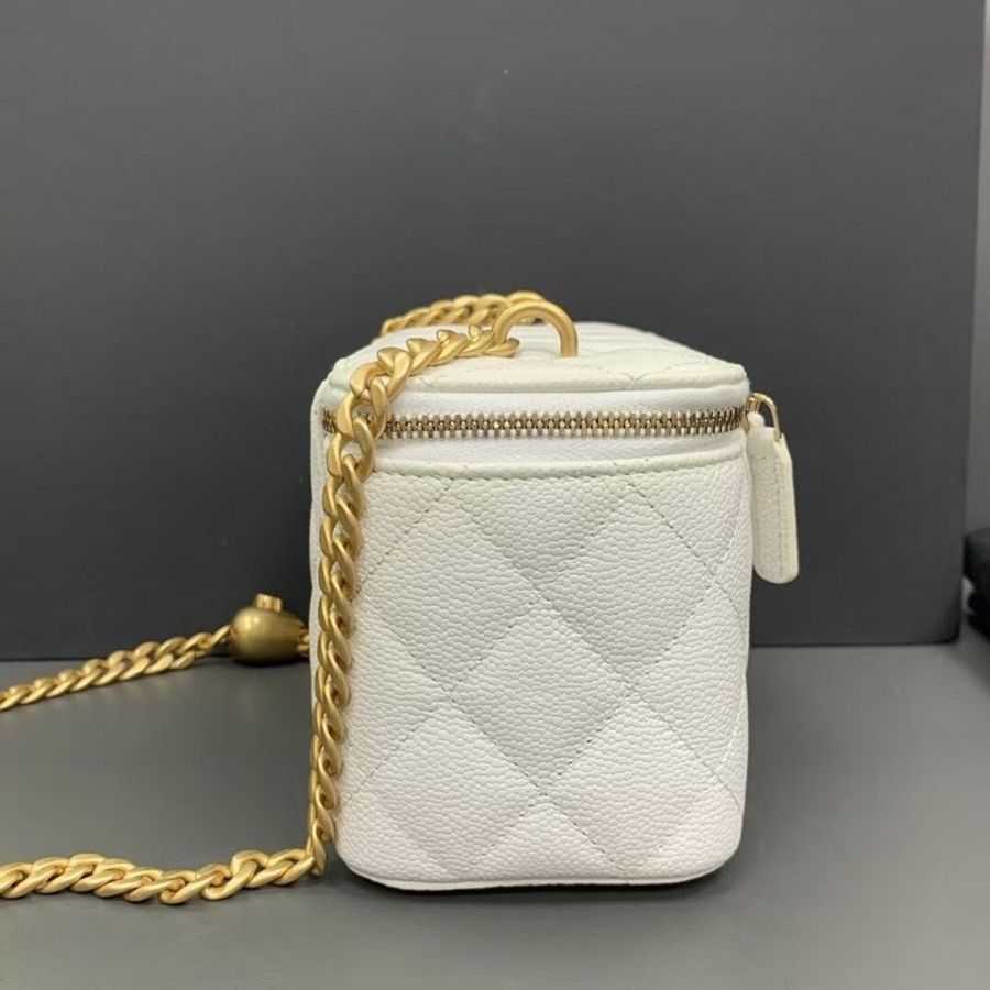 24p Chanel/香奈兒愛心金球長盒子白色荔枝皮鏈條包-2