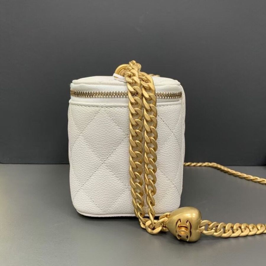 24p Chanel/香奈兒愛心金球長盒子白色荔枝皮鏈條包-3