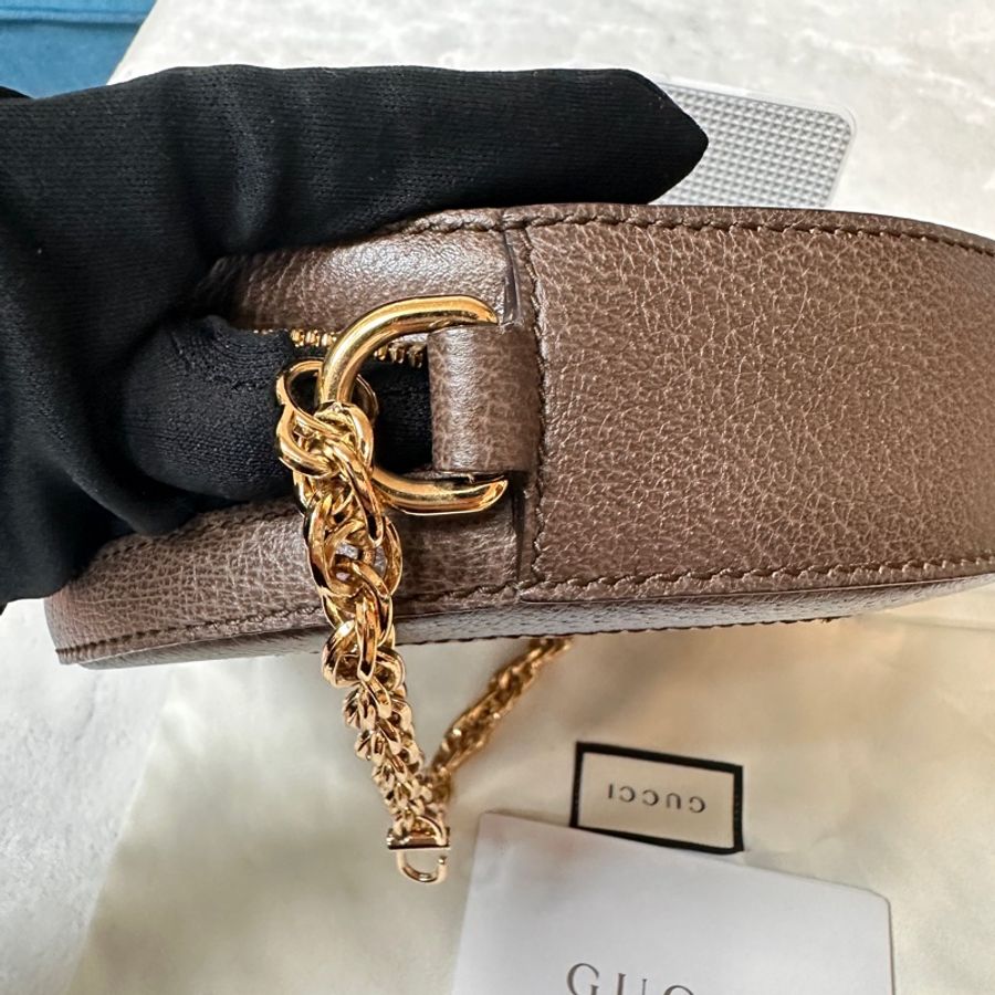 品項: GUCCI滿版老花拼綠紅綠織帶OPHIDIA圓餅包550618-3