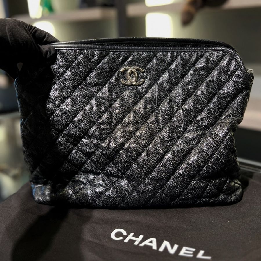 ► Chanel French Riviera Hobo Bag Large 黑銀荔枝皮hobo流浪包-0