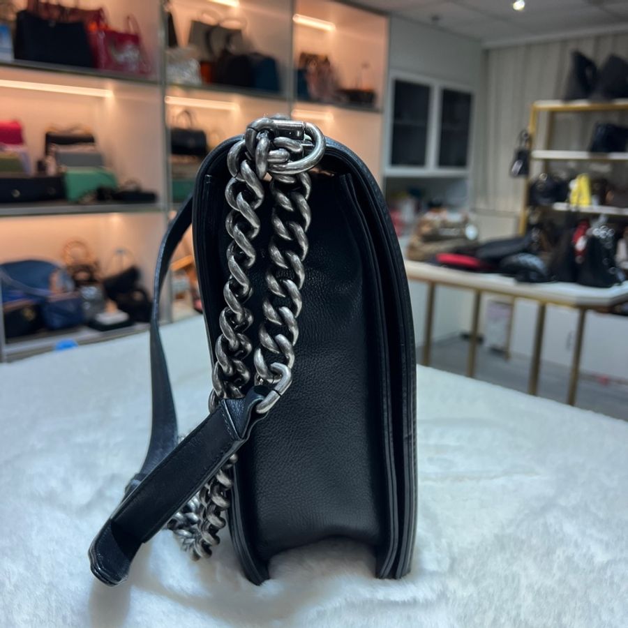 chanel le boy 30cm 黑色復古銀扣 X671-2
